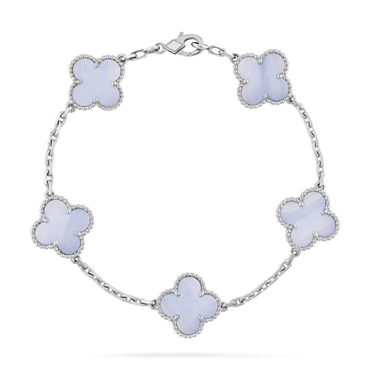 [Lucas Jewelry]CLOVER  5 MOTIF PURPLE CHALCEDONY BRACELET SILVER