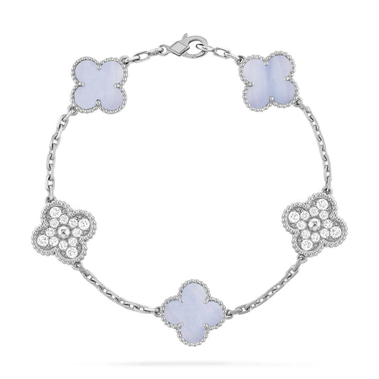 [Lucas Jewelry]CLOVER  5 MOTIF DIAMOND PURPLE CHALCEDONY BRACELET SILVER