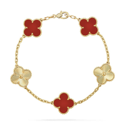 [Lucas Jewelry]CLOVER  5 MOTIFS CARNELIAN GOLD BRACELET