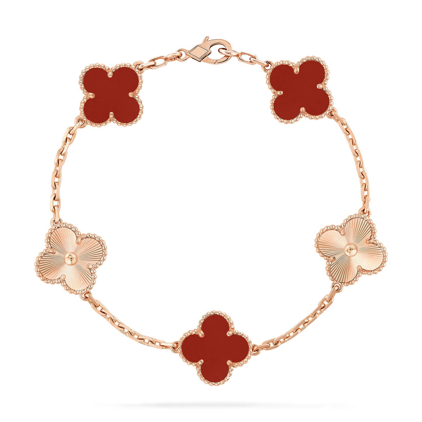 [Lucas Jewelry]CLOVER  5 MOTIFS CARNELIAN GOLD BRACELET