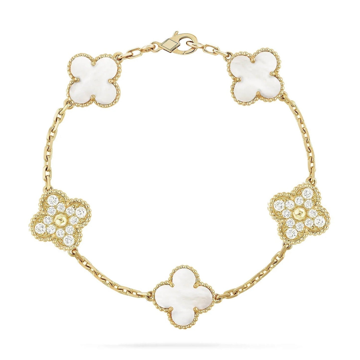 [Lucas Jewelry]CLOVER BRACELET 5 MOTIF WHITE MOP DIAMOND