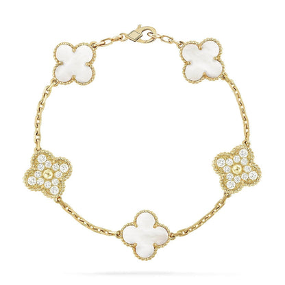 [Lucas Jewelry]CLOVER BRACELET 5 MOTIF WHITE MOP DIAMOND