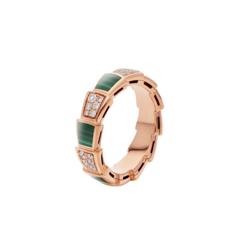 [Lucas Jewelry]SERPENTI RING PINK GOLD MALACHITE DIAMOND PAVED 4MM