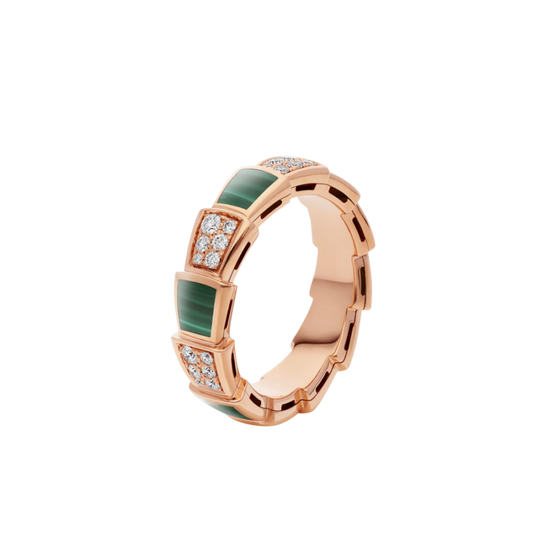 [Lucas Jewelry]SERPENTI RING PINK GOLD MALACHITE DIAMOND PAVED 4MM