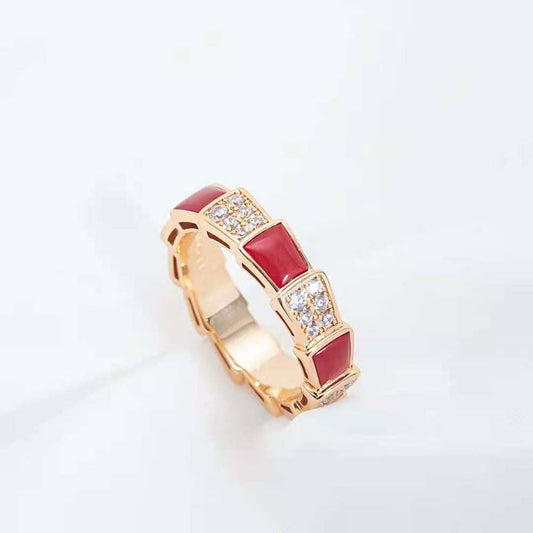 [Lucas Jewelry]SERPENTI RING PINK GOLD CARNELIAN DIAMOND PAVED 4MM