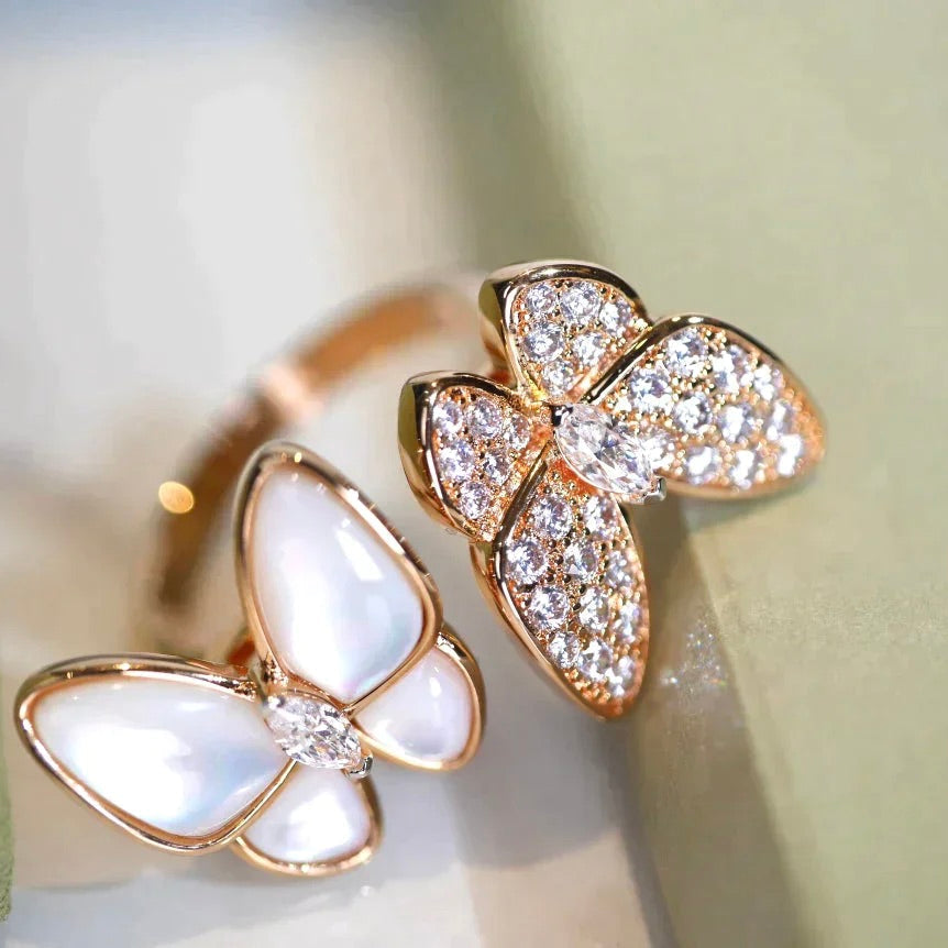 [Lucas Jewelry]TWIN BUTTERFLY DIAMOND MOP RING