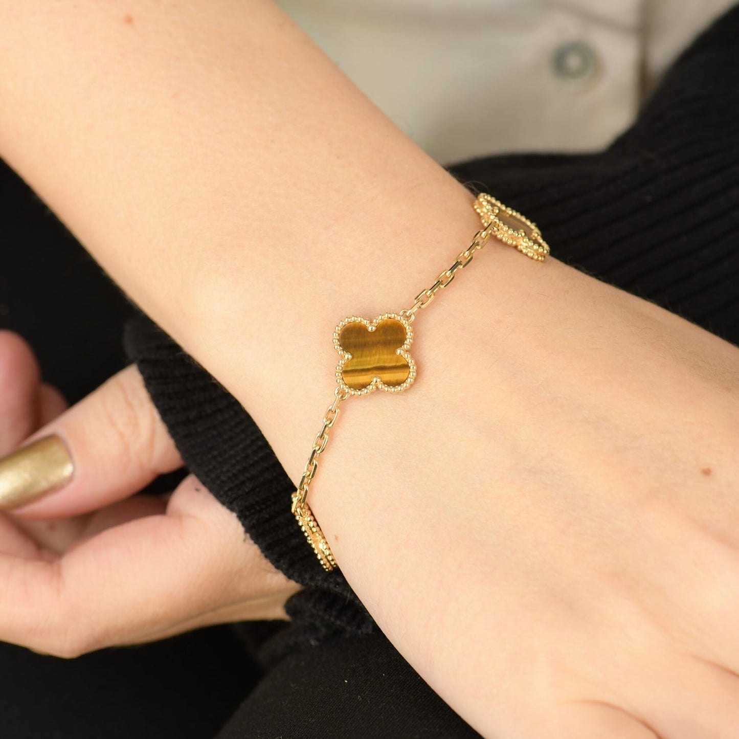 [Lucas Jewelry]CLOVER  5 MOTIFS TIGER EYE BRACELET