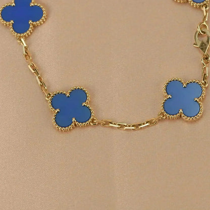 [Lucas Jewelry]CLOVER 5 MOTIFS BLUE AGATE BRACELET