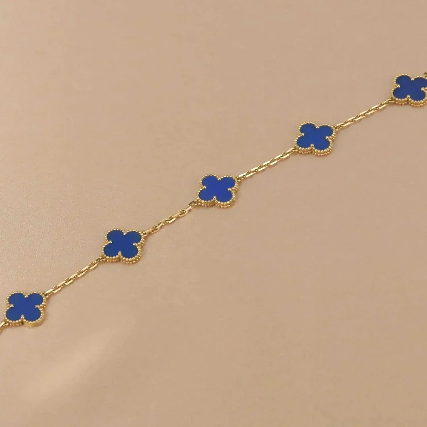 [Lucas Jewelry]CLOVER 5 MOTIFS BLUE AGATE BRACELET