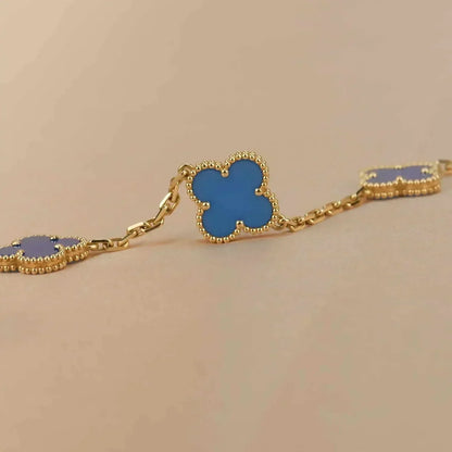 [Lucas Jewelry]CLOVER 5 MOTIFS BLUE AGATE BRACELET