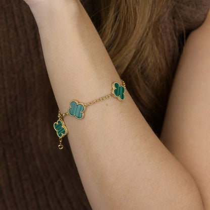 [Lucas Jewelry]CLOVER 5 MOTIFS MALACHITE BRACELET