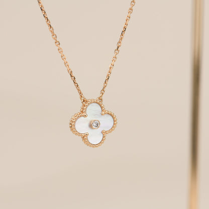 [Lucas Jewelry]CLOVER 15MM DIAMOND WHITE FRITILLARIA NECKLACE