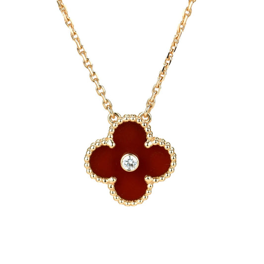 [Lucas Jewelry]CLOVER 15MM DIAMOND CARNELIAN NECKLACE