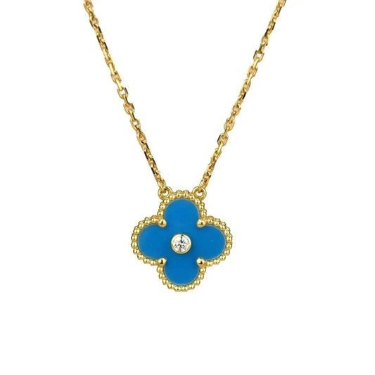 [Lucas Jewelry]CLOVER 15MM DIAMOND AND BLUE AGATE NECKLACE