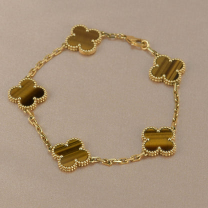 [Lucas Jewelry]CLOVER  5 MOTIFS TIGER EYE BRACELET