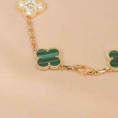 [Lucas Jewelry]CLOVER  5 MOTIF MALACHITE DIAMOND BRACELET