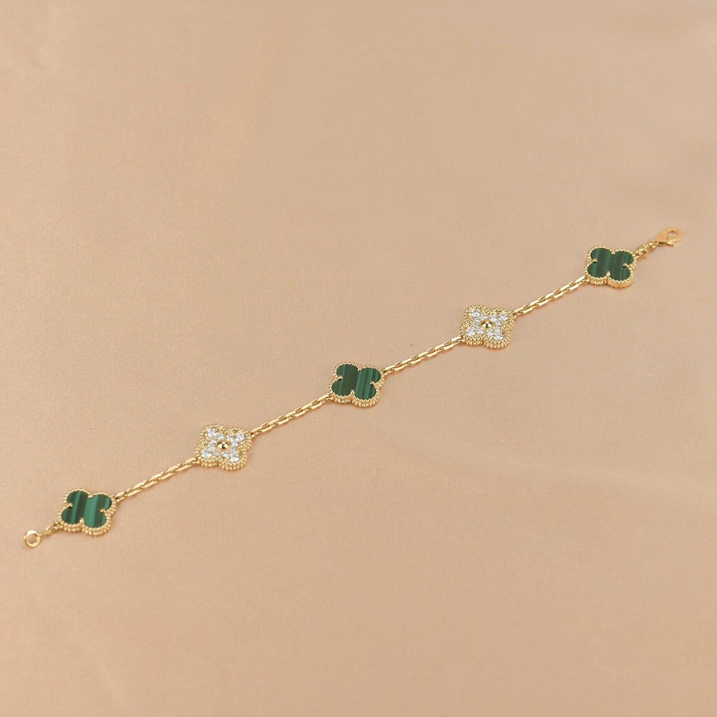 [Lucas Jewelry]CLOVER  5 MOTIF MALACHITE DIAMOND BRACELET