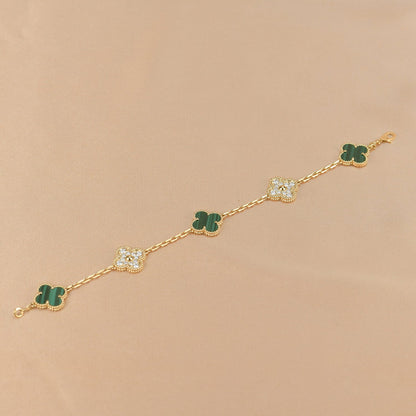 [Lucas Jewelry]CLOVER  5 MOTIF MALACHITE DIAMOND BRACELET