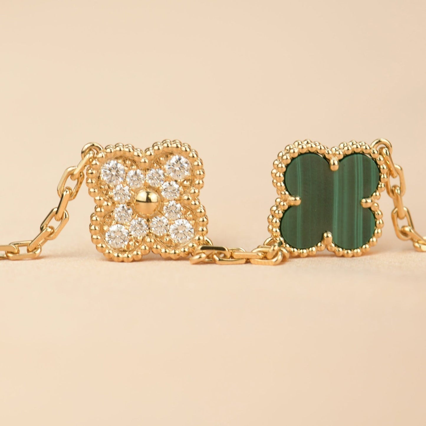 [Lucas Jewelry]CLOVER  5 MOTIF MALACHITE DIAMOND BRACELET