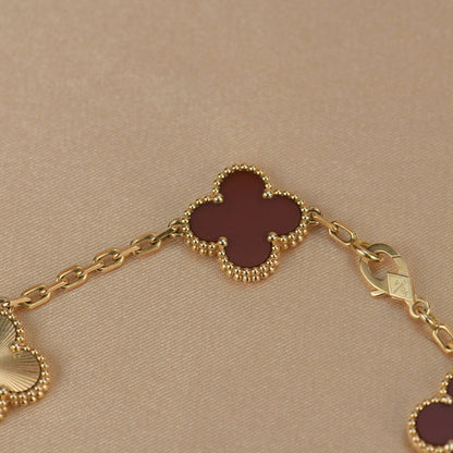 [Lucas Jewelry]CLOVER  5 MOTIFS CARNELIAN GOLD BRACELET