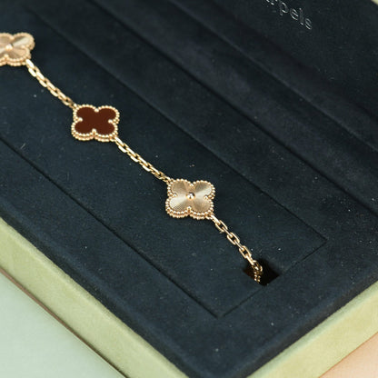 [Lucas Jewelry]CLOVER  5 MOTIFS CARNELIAN GOLD BRACELET