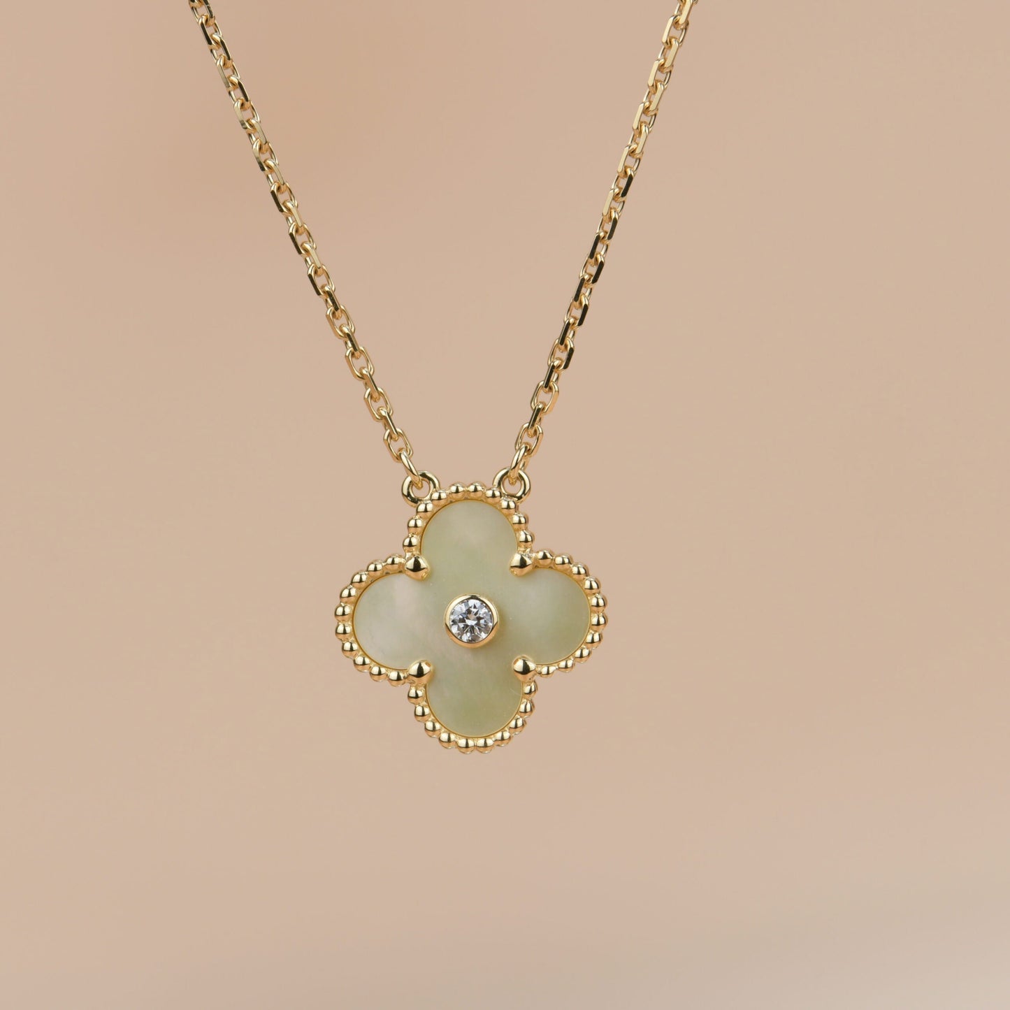 [Lucas Jewelry]CLOVER 15MM DIAMOND GOLD MOTHER OF PEARL NECKLACE