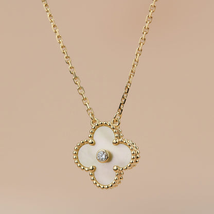 [Lucas Jewelry]CLOVER 15MM DIAMOND GOLD MOTHER OF PEARL NECKLACE