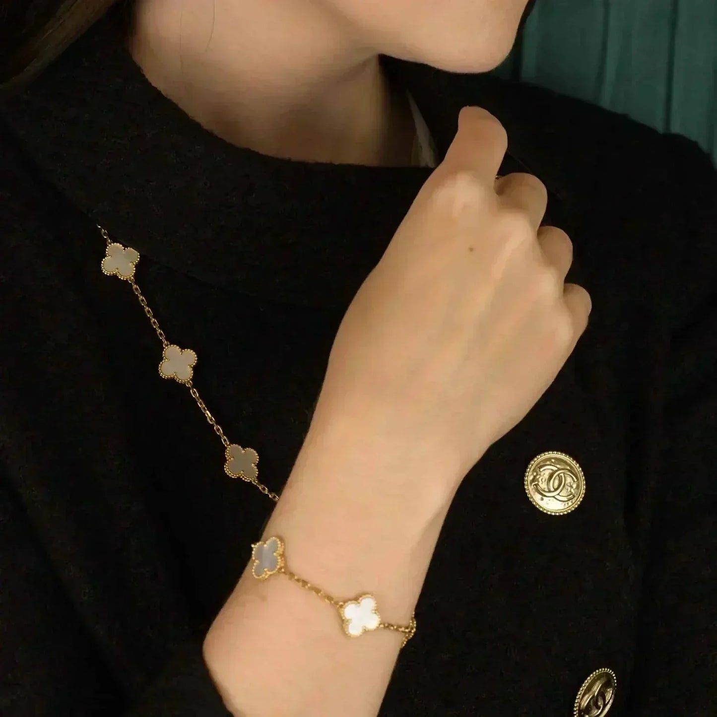 [Lucas Jewelry]CLOVER  5 MOTIF WHITE MOP BRACELET