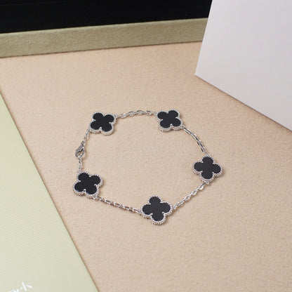 [Lucas Jewelry]CLOVER 5 MOTIF ONYXS  BRACELET SILVER