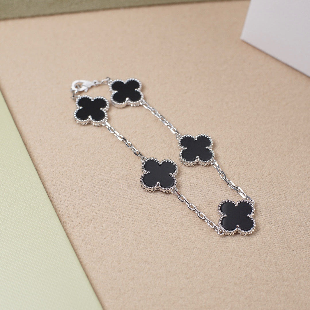 [Lucas Jewelry]CLOVER 5 MOTIF ONYXS  BRACELET SILVER