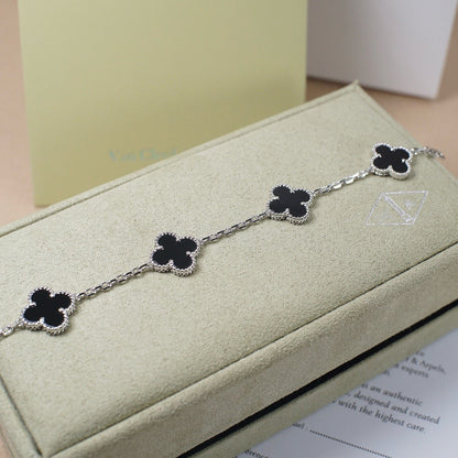 [Lucas Jewelry]CLOVER 5 MOTIF ONYXS  BRACELET SILVER