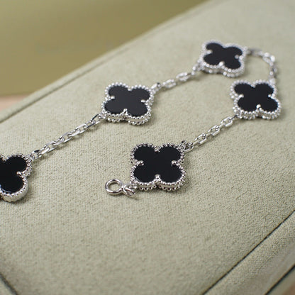 [Lucas Jewelry]CLOVER 5 MOTIF ONYXS  BRACELET SILVER