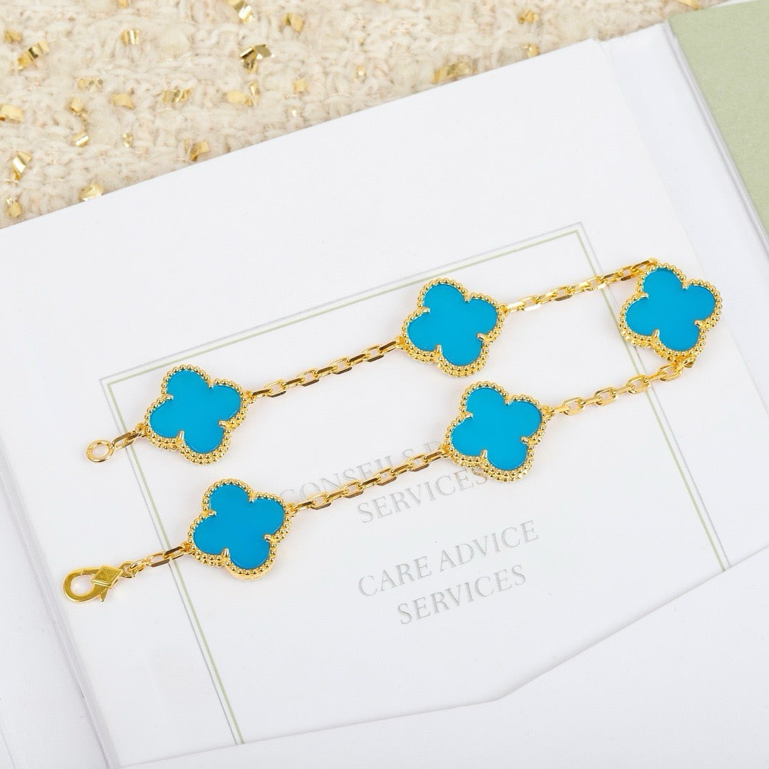 [Lucas Jewelry]CLOVER 5 MOTIFS TURQUOISE BRACELET