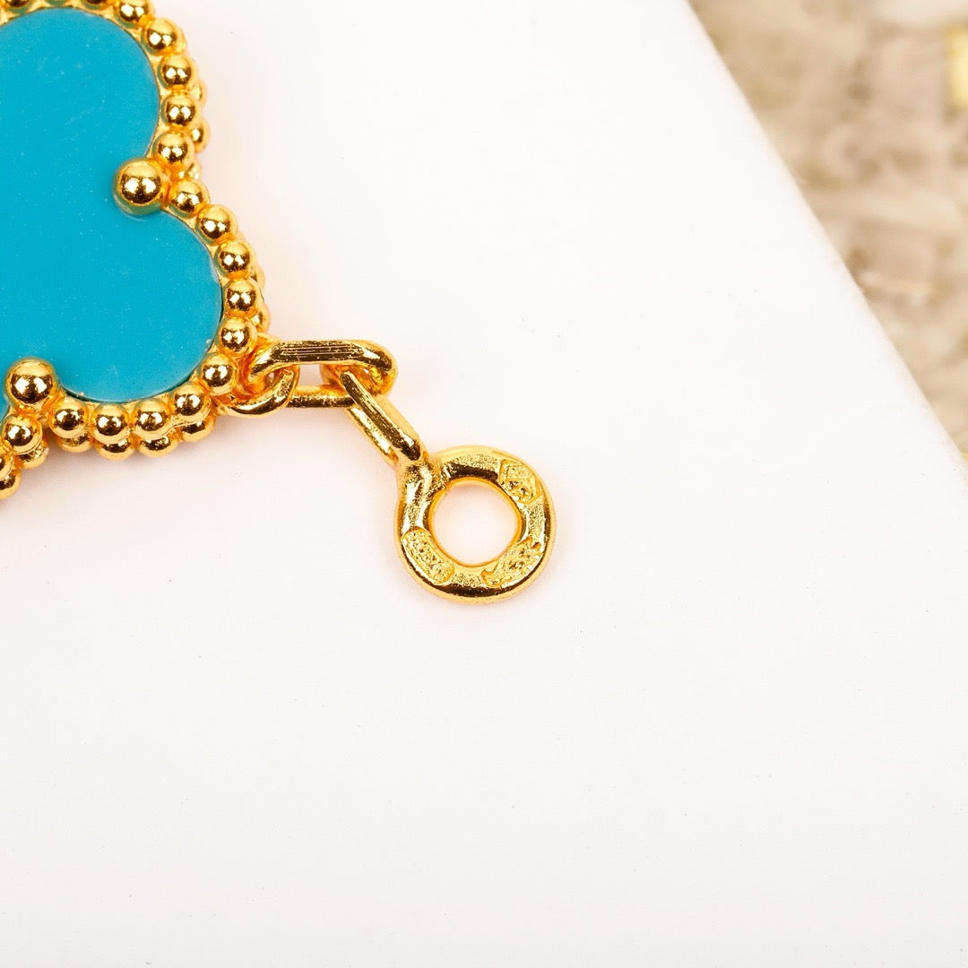 [Lucas Jewelry]CLOVER 5 MOTIF TURQUOISE DIAMOND GOLD BRACELET