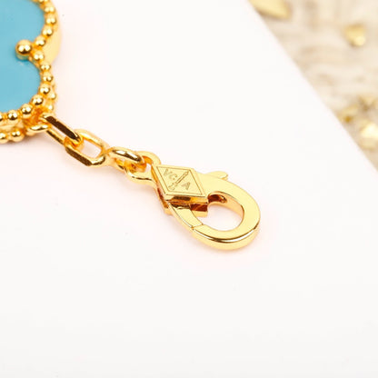 [Lucas Jewelry]CLOVER 5 MOTIF TURQUOISE DIAMOND GOLD BRACELET