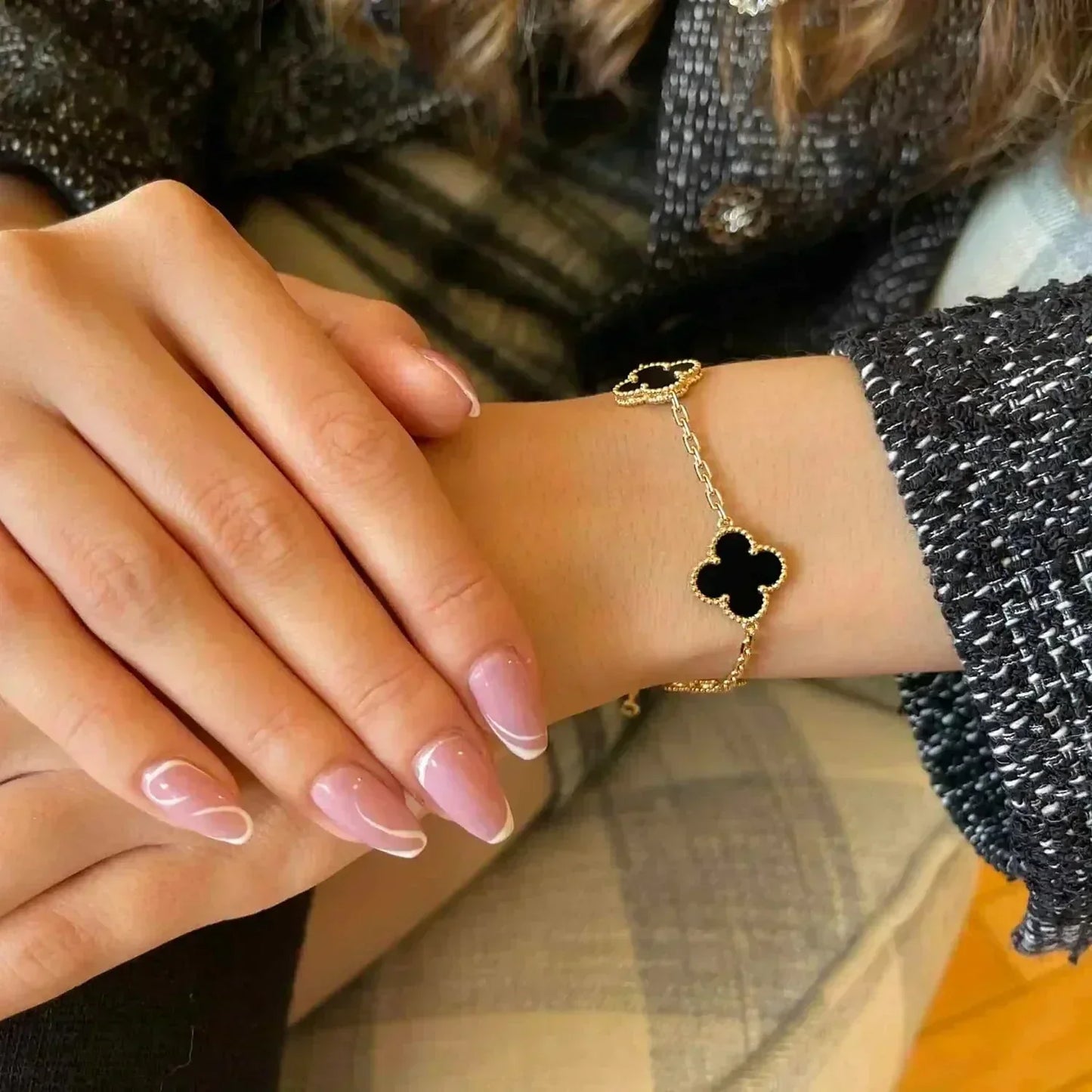 [Lucas Jewelry]CLOVER  5 MOTIFS BLACK ONYX BRACELET