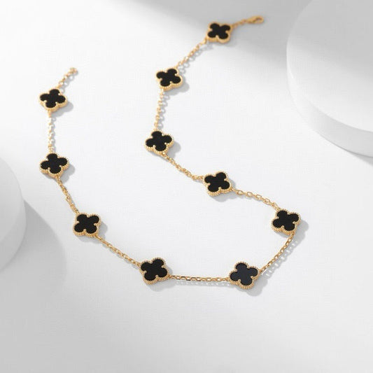 [Lucas Jewelry]CLOVER 10 MOTIFS ONYX NECKLACE