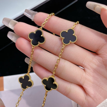 [Lucas Jewelry]CLOVER 10 MOTIFS ONYX NECKLACE