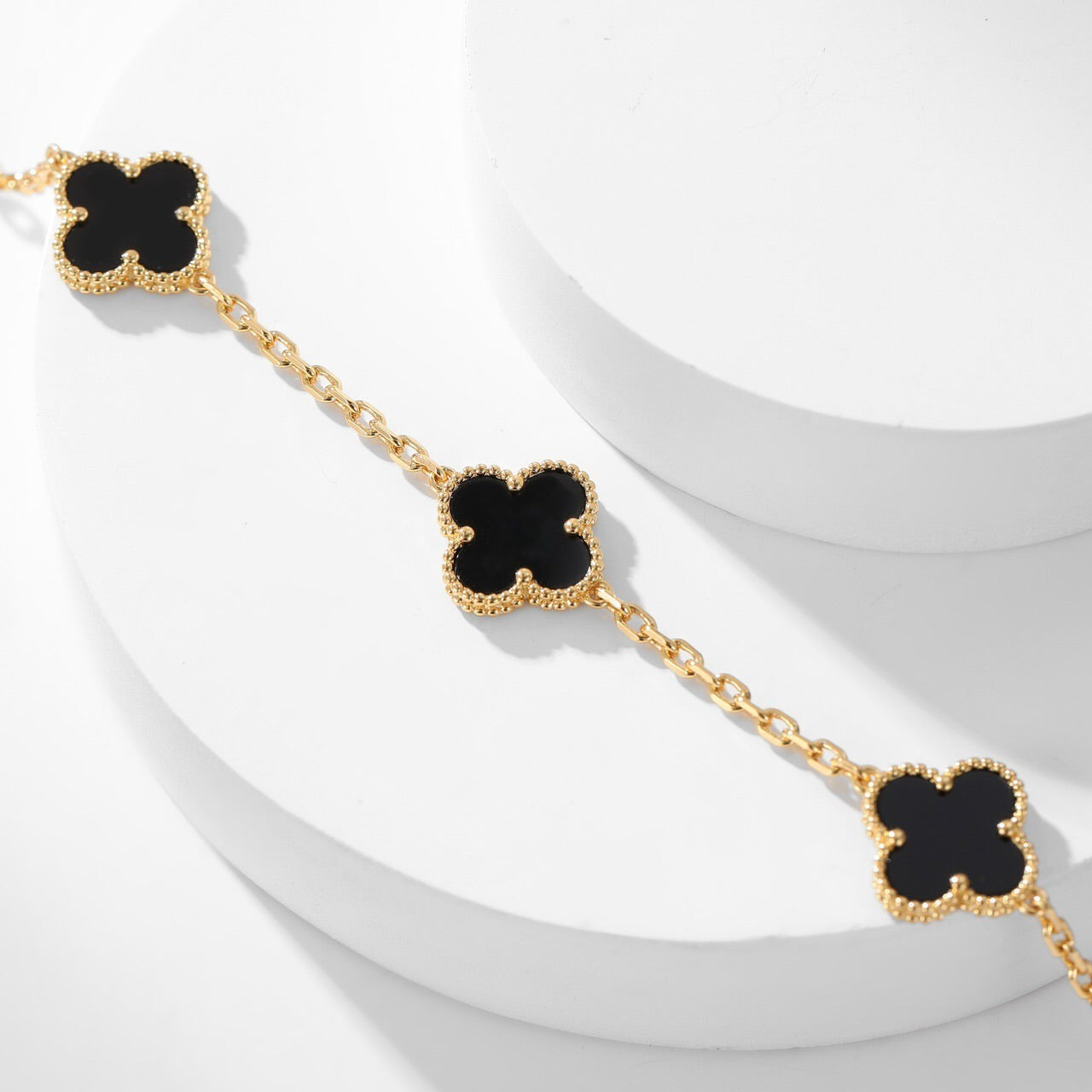 [Lucas Jewelry]CLOVER 10 MOTIFS ONYX NECKLACE