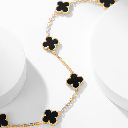 [Lucas Jewelry]CLOVER 10 MOTIFS ONYX NECKLACE