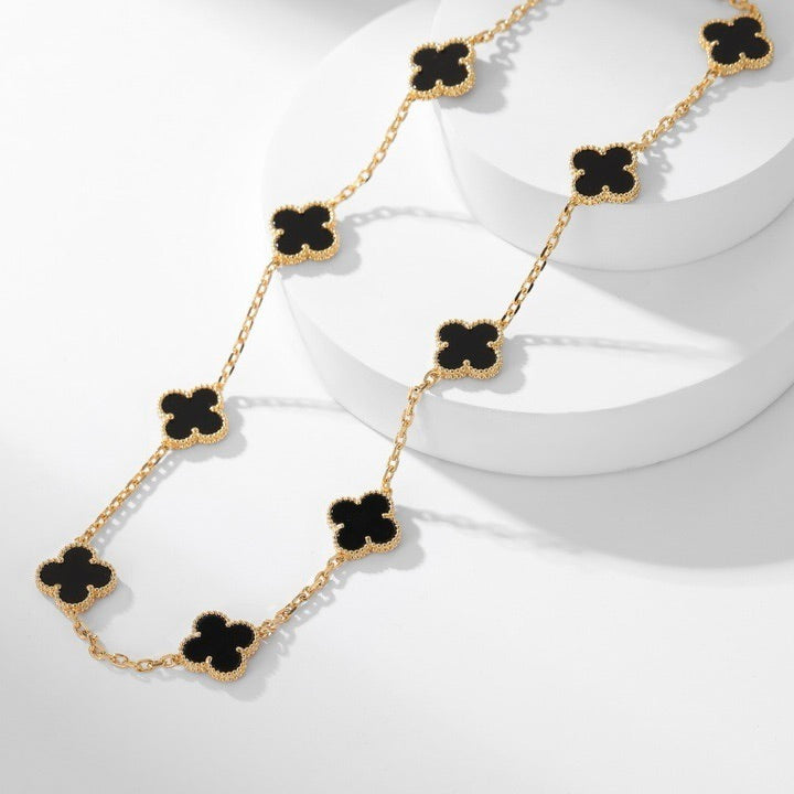 [Lucas Jewelry]CLOVER 10 MOTIFS ONYX NECKLACE