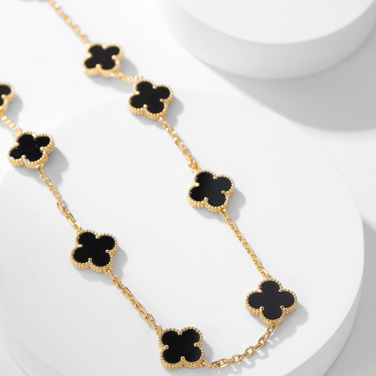 [Lucas Jewelry]CLOVER 10 MOTIFS ONYX NECKLACE