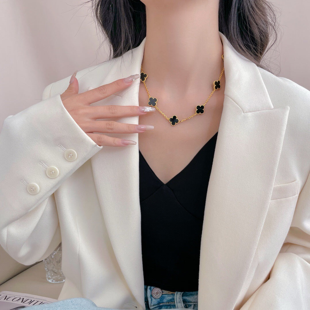 [Lucas Jewelry]CLOVER 10 MOTIFS ONYX NECKLACE