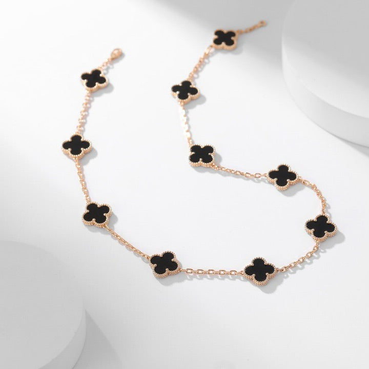 [Lucas Jewelry]CLOVER 10 MOTIFS ONYX NECKLACE