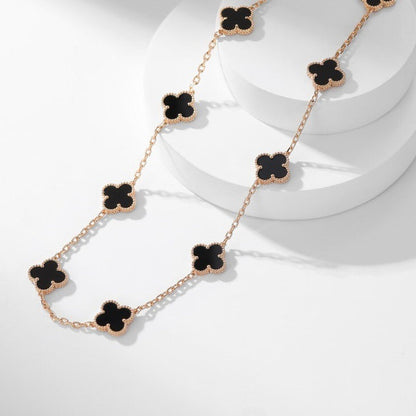 [Lucas Jewelry]CLOVER 10 MOTIFS ONYX NECKLACE