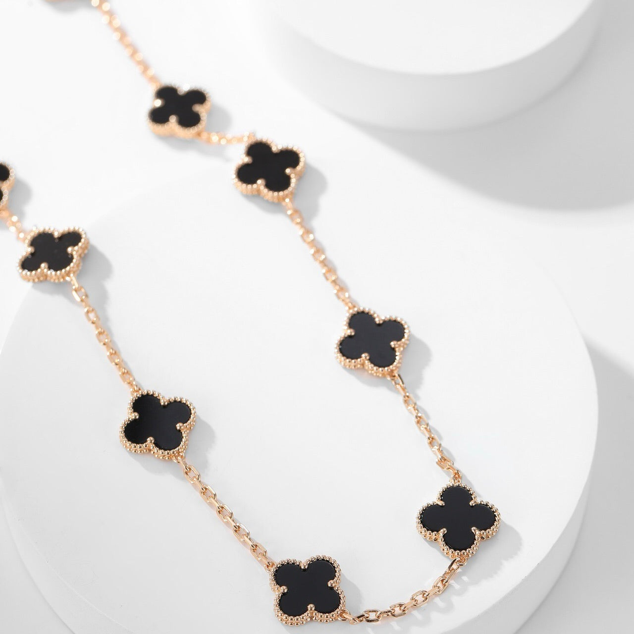 [Lucas Jewelry]CLOVER 10 MOTIFS ONYX NECKLACE