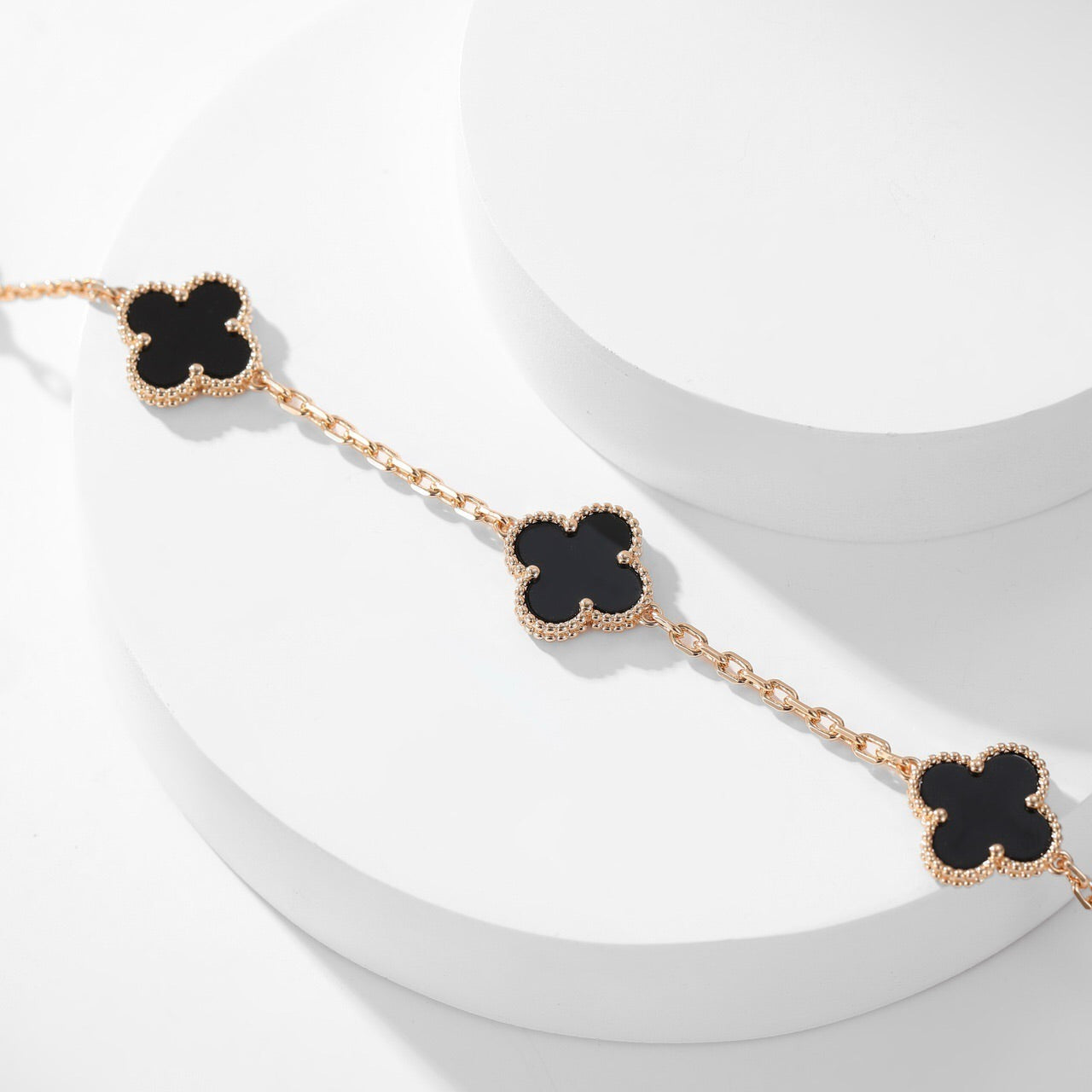 [Lucas Jewelry]CLOVER 10 MOTIFS ONYX NECKLACE