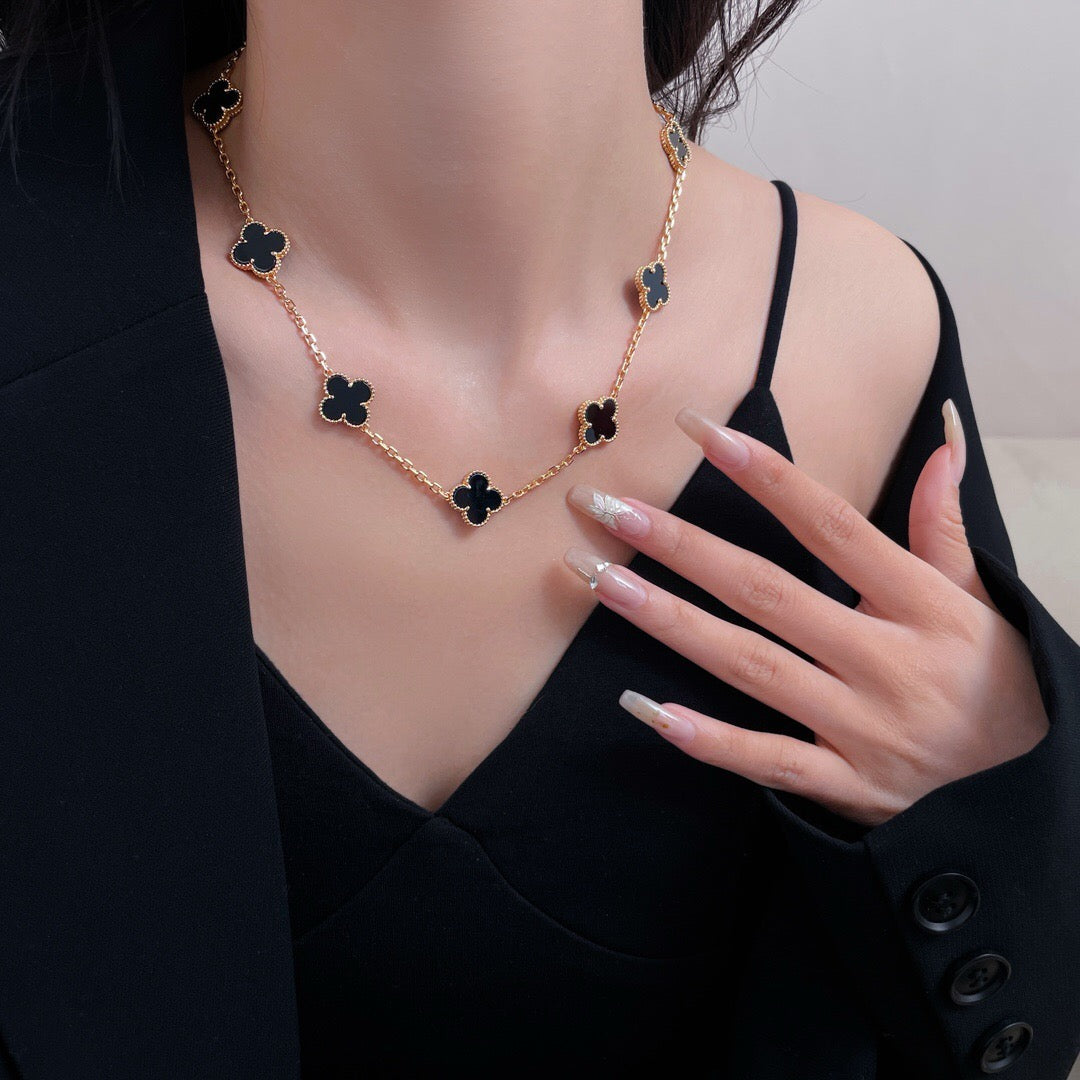 [Lucas Jewelry]CLOVER 10 MOTIFS ONYX NECKLACE