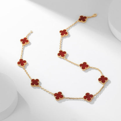 [Lucas Jewelry]CLOVER 10 MOTIFS CARNELIAN NECKLACE