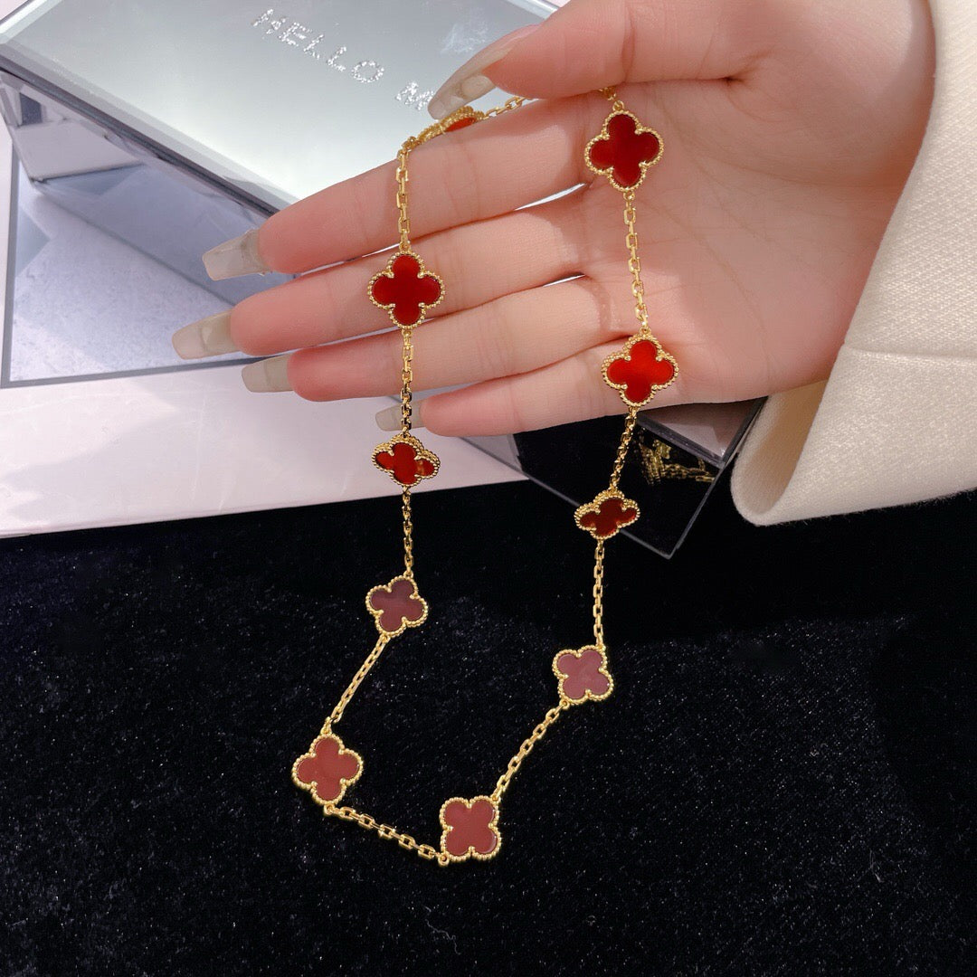 [Lucas Jewelry]CLOVER 10 MOTIFS CARNELIAN NECKLACE